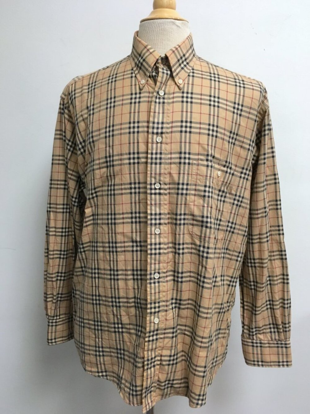 Burberry Nova Check PLAID shirt tan black button down collar long sleeve plaid M